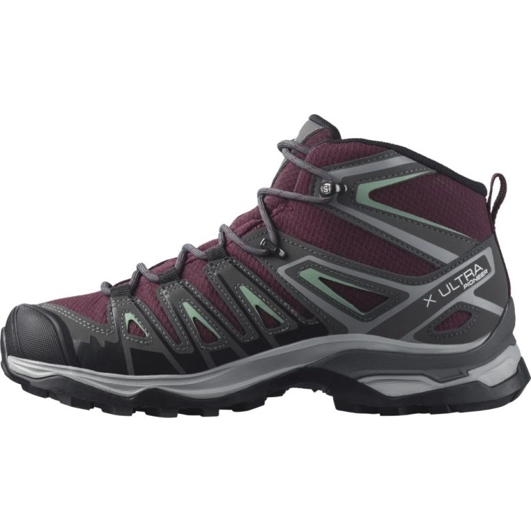 Botas Caminhada Salomon X Ultra Pioneer Mid CSWP Feminino Bordeaux Cinzentas Escuro | PT W17956